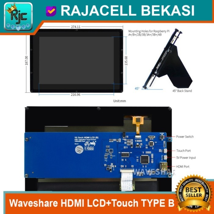 AMD99 LCD Waveshare 10.1 inch 10" (H) Capasitive Touch HDMI VGA AV Raspberry - TYPE B