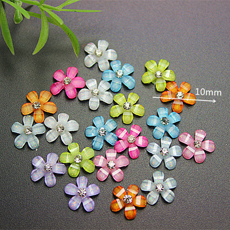

100pcs 10mm Glitter Rhinestone Resin Five-Petal Little Flowers Resin Flatback Cabochon DIY Jewelry/Phone Decoration