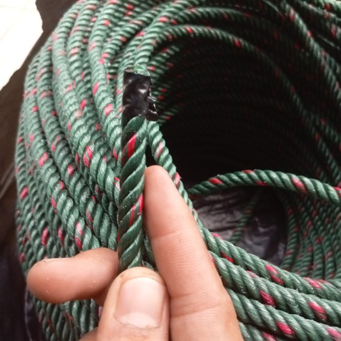

1 Roll Tali Tambang 8mm Plastik PE Hijau Bintik Merah Murah -+220Meter