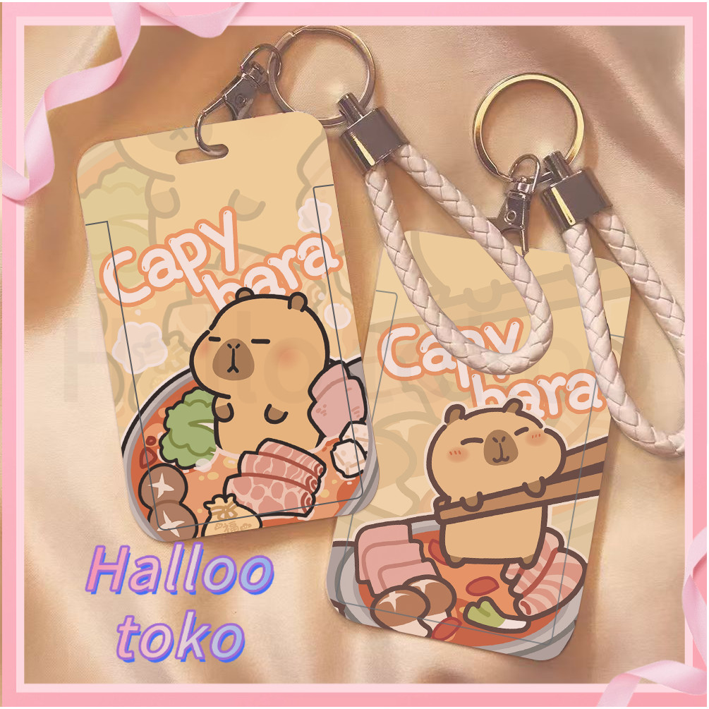 

ID CARD HOLDER MOTIF KAWAII TEMPAT KARTU PHOTOCARD PHOTO CARD Pelindung + Tali,Kapibara Yang Imut, Bakso Shabu-shabu.