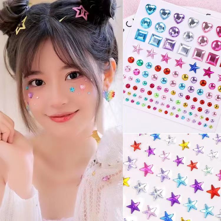 

Stiker berlian kristal anak-anak/stiker berlian warna/stiker berlian dekoratif akrilik/stiker riasan wajah