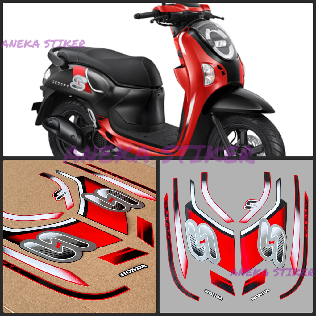 Striping stiker honda scoopy 2024 2025 Energetic Red Merah Hitam Sudah Cutting