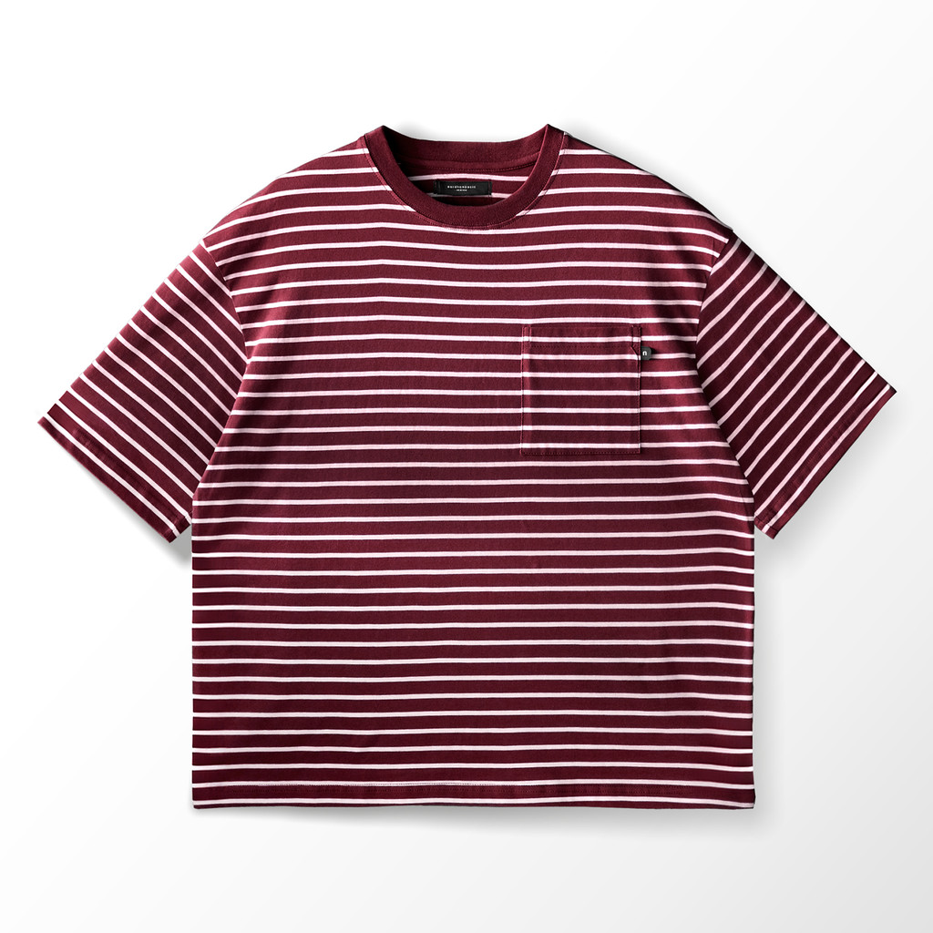 Nordhenbasic Arbez Kaos Oversize Garis Garis Warna Merah Marun Putih 100% Katun Pria Kesan Gaul