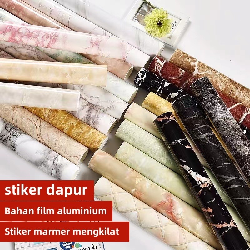 stiker dinding Wallpaper Dapur Wallpaper dapur anti minyak dan panas motif Stiker Marmer Marble Glos