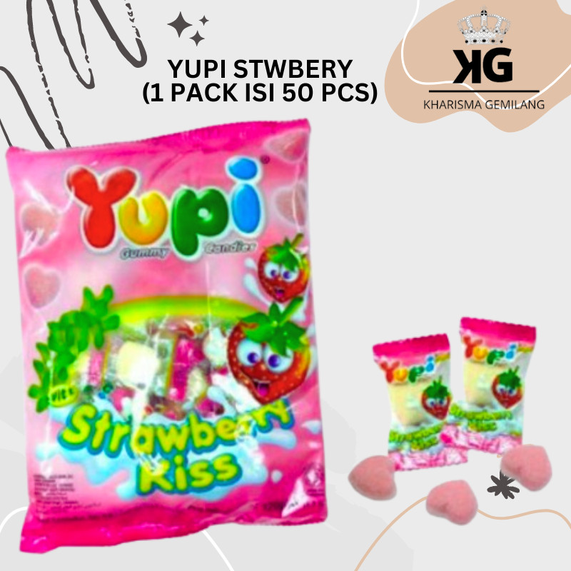 

KG - YUPI STAWBERRY KISS (1 Pack Isi 50 Pcs) Permen Manis Rasa Stawberry Sak Murah Anak Dewasa