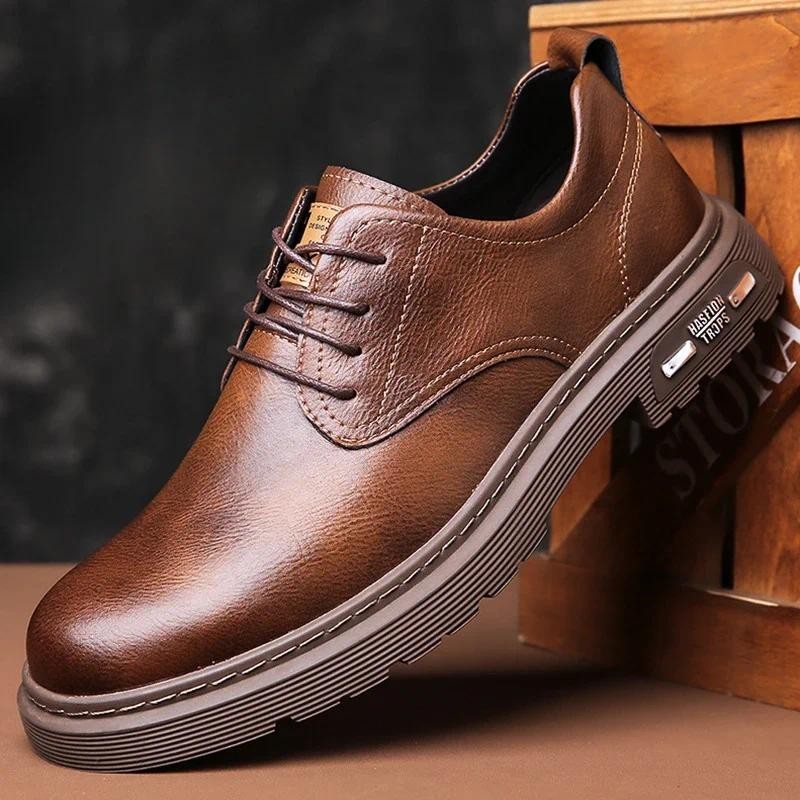 Men's Shoes Autumn Winter Genuine Leather Banquet Shoes British Retro Men's Cowhide Leather Shoes Bu