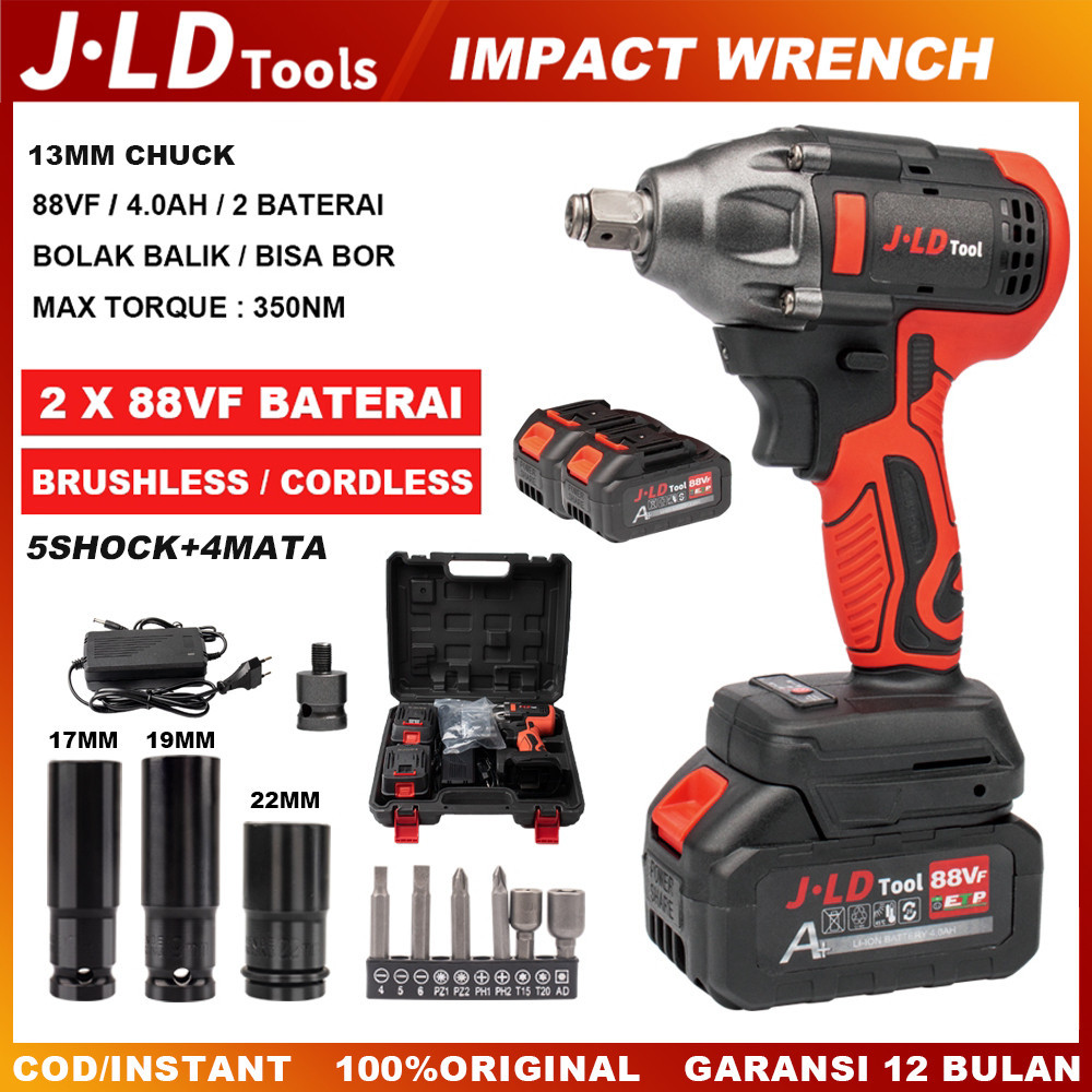 JLD 88VF Brushless Mesin bor Impact baterai 13MM Cordless Impact wrench Impact jld JV88 2baterai imp