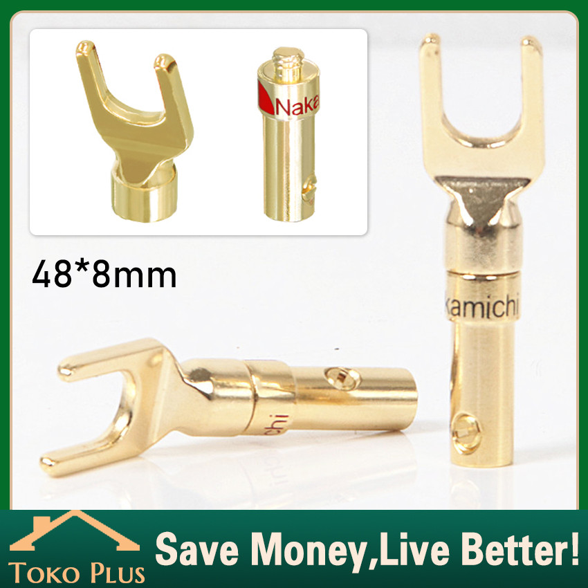 2Pcs Jack Konektor Banana Speaker U Fork Y Splade Copper Gold Plated Nakamichi