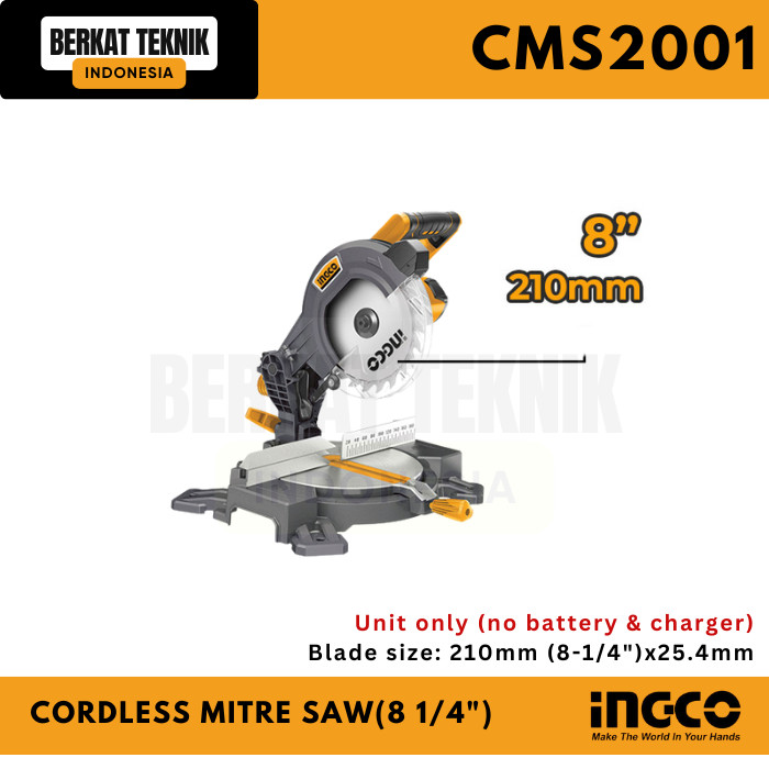 Cordless Mitre Saw (8 1/4") - Mesin Miter Aluminium - INGCO CMS2001
