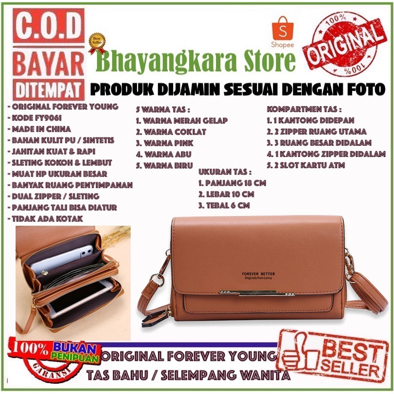 C.O.D Forever Young FY9061 Dompet Tas Bahu Selempang Double Resleting Muat HP Besar Tali Panjang