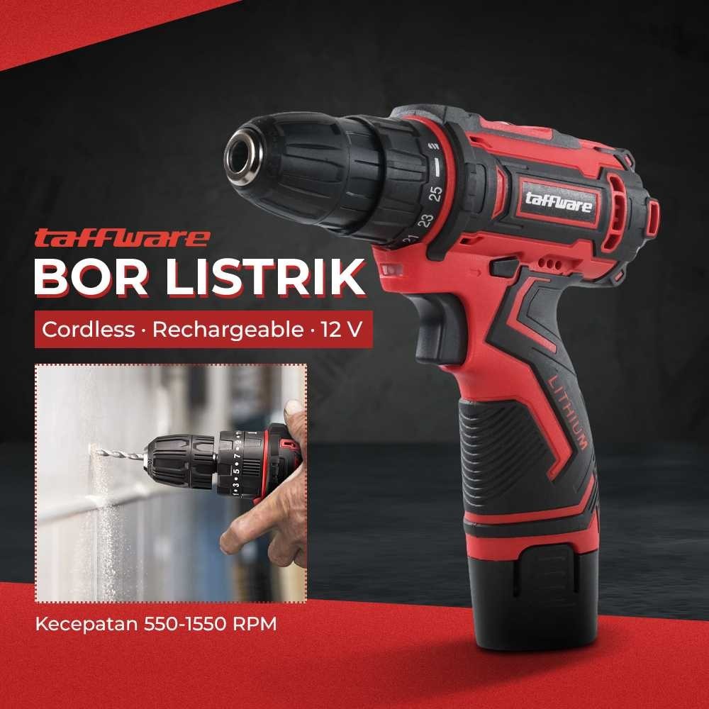 Taffware KR564 Bor Listrik Cordless Lithium Battery Electric Screwdriver 12V / Mesin Bor Baterai Tan