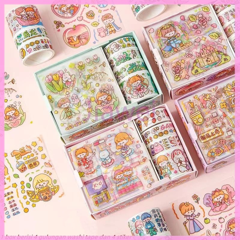 

Jiawei Set Stiker Kotak Hadiah Kartun/ Set Stiker Washi DIY Estetika Dekoratif/ Set Stiker Kertas Washi Scrapbooking