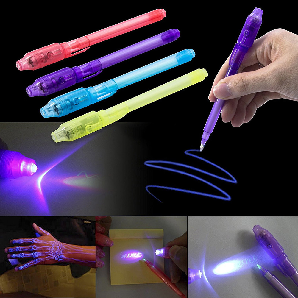 

2 in 1 Luminous Light Invisible Ink Pen UV Check Money Drawing Magic Pens