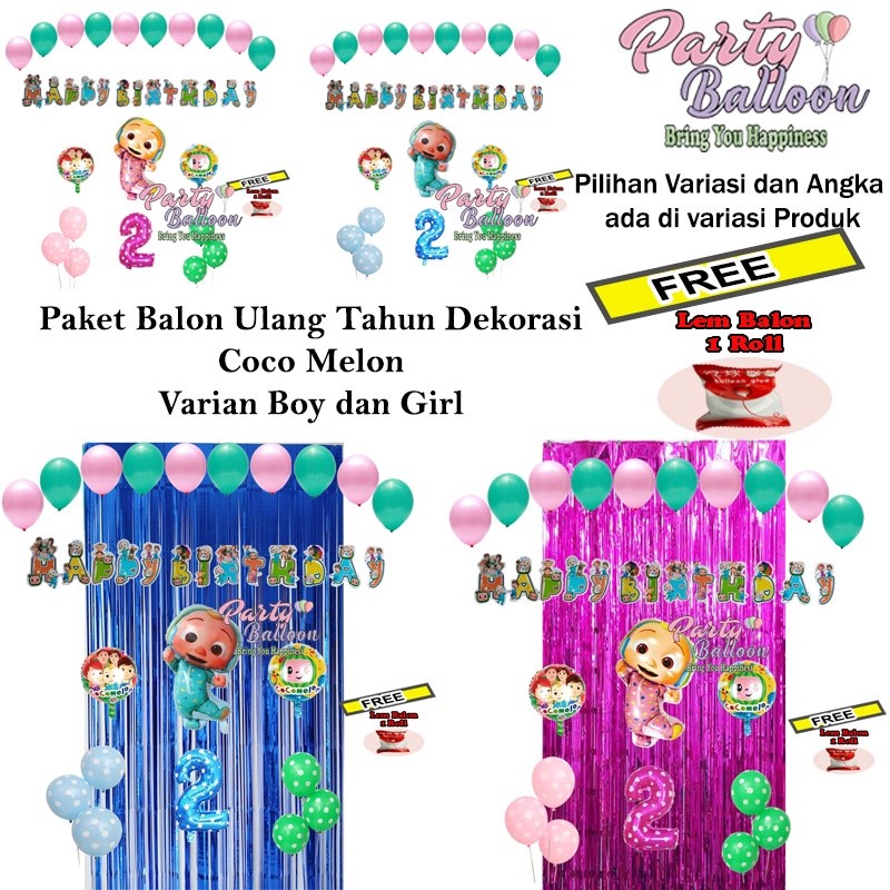 Paket balon dekorasi ulang tahun Anak Cowok Cewek Cocomelon kokomelon Set ultah lengkap murah
