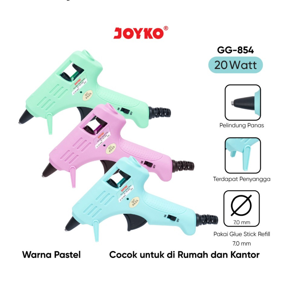 

( StaLand ) ALAT LEM TEMBAK JOYKO PASTEL KECIL GG-854 / Glue Gun Joyko Warna PASTEL 20 Watt GG-854