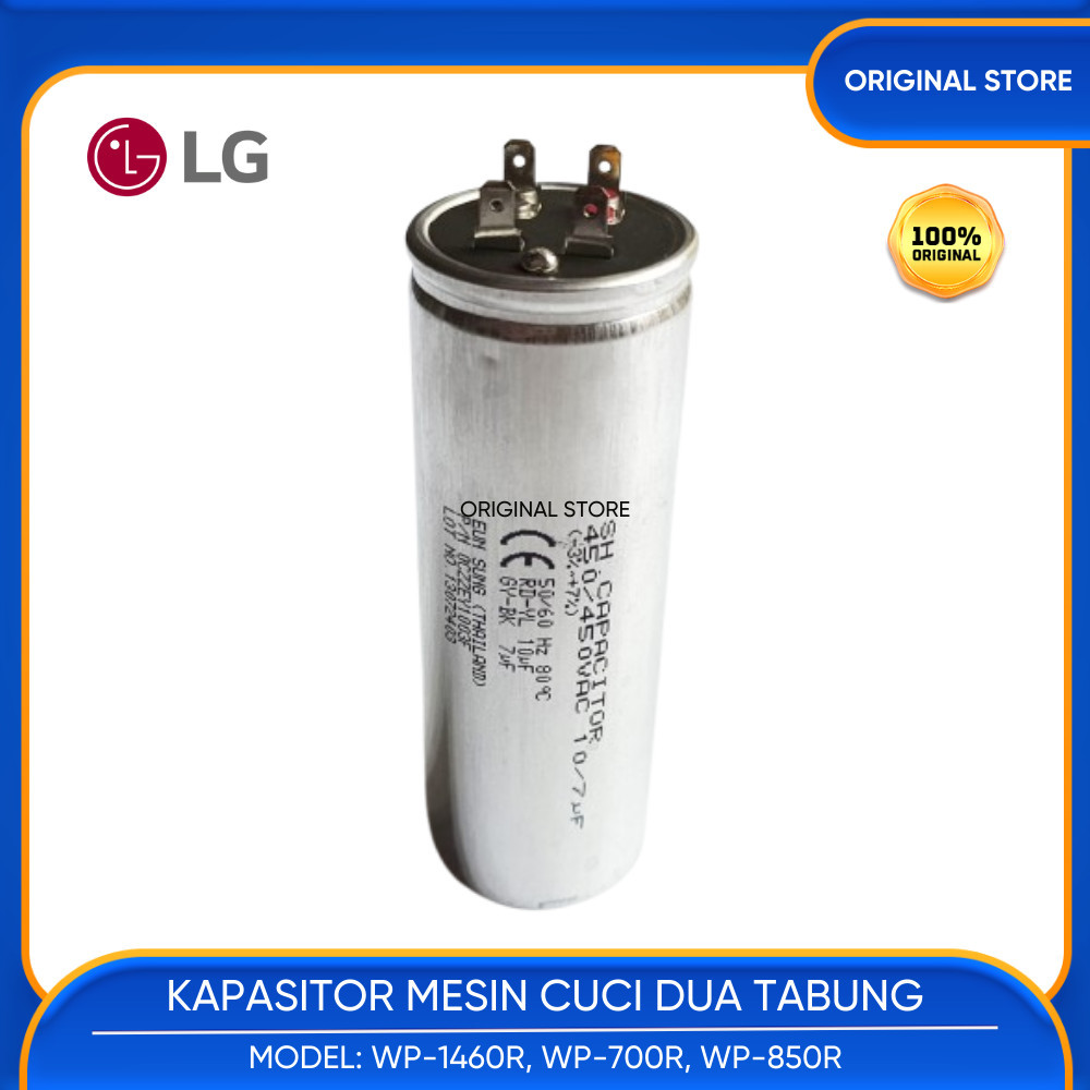 CAPASITOR ASLI MESIN CUCI LG 2 TABUNG 10 UF + 7 UF 450 VAC
