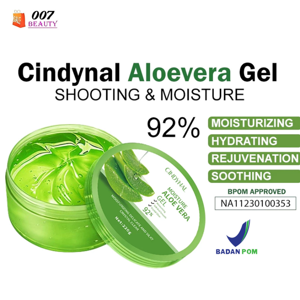 BPOM Cindynal Moisturizer Aloevera Gel Ekstrak Lidah Buaya 92% Gel Murni Original Natural Masker Lid