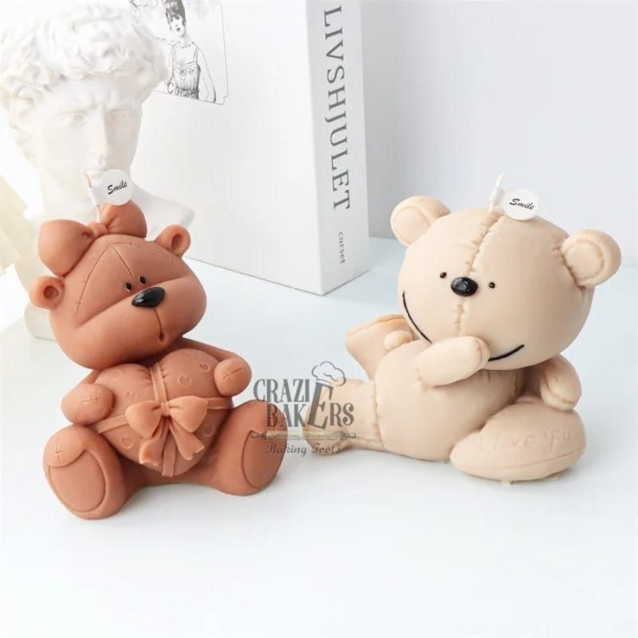 Cetakan Silikon Lilin Beruang Duduk Pegang Hati Bear Love Lying - bear lying