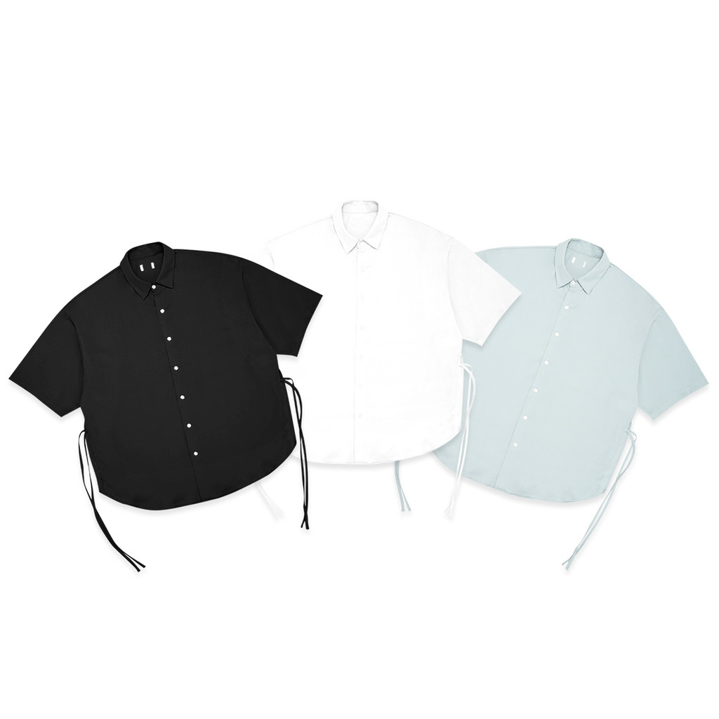 Junred Slit Cord Short Sleeve Shirt