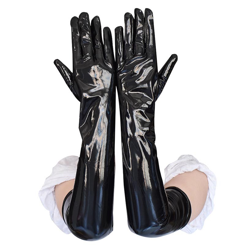 Adult Black Sexy Long Black Latex Punk Rock Gloves Look Faux Leather Gloves Disco Clubwear Dance Cat