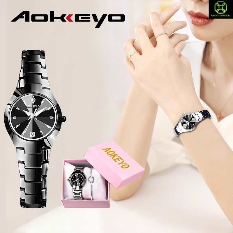 AOKEYO W101 Jam Tangan Wanita Original Berlian Anti Air Analog Bisnis Kuarsa Jam Tangan Cewek（Gratis