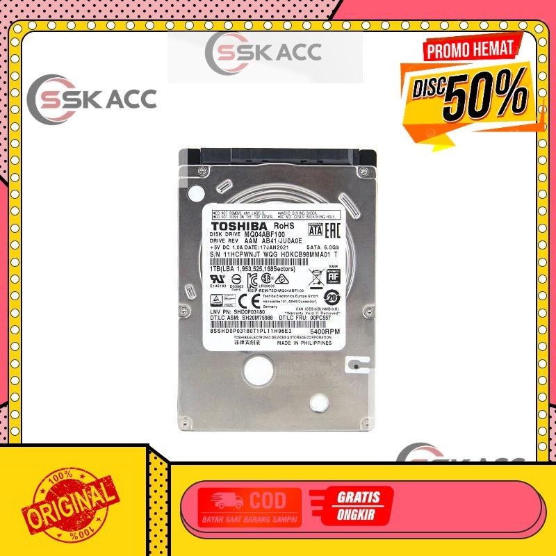 HDD INTERNAL LAPTOP 1TB TOSHIBA GARANSI 1 TAHUN - HARDDISK 1 TB 2.5" SATA - HARD DISK 1 TERA BYTE SS