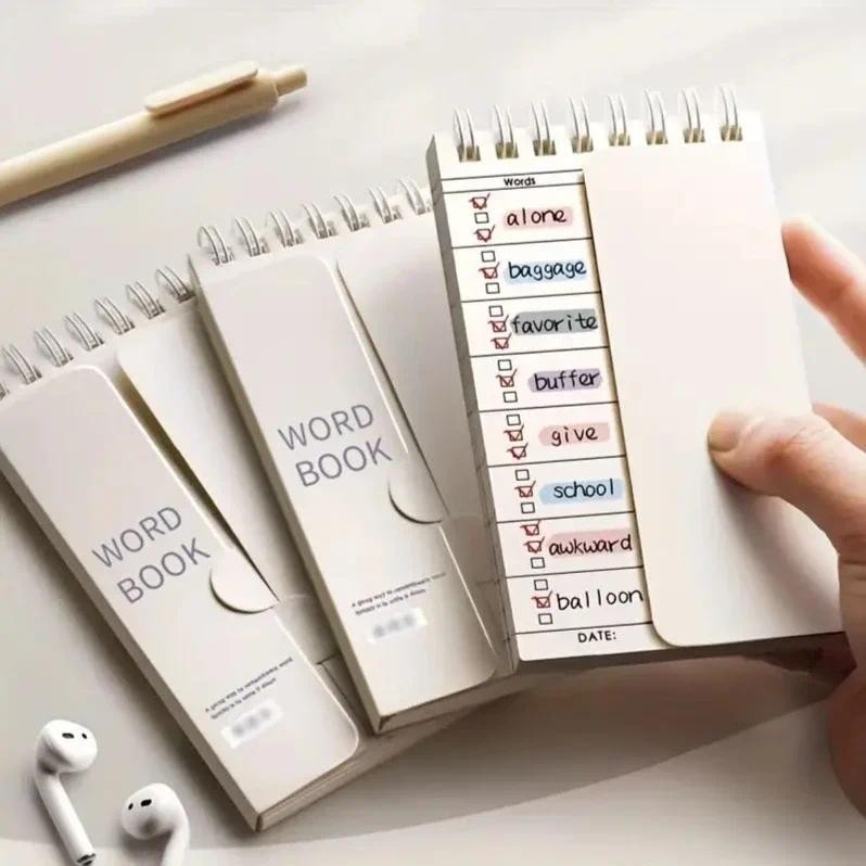 

Portable Vocabulary Memory Notepad - Shorthand Spiral Notebook for Planning and Memorization with Cover-Up Feature