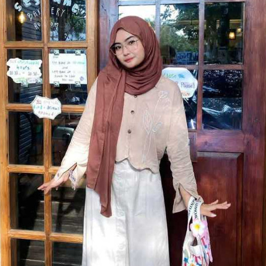 EMWEHA Blouse Wanita Bordir Bunga Rayon Premium Crop Pevita