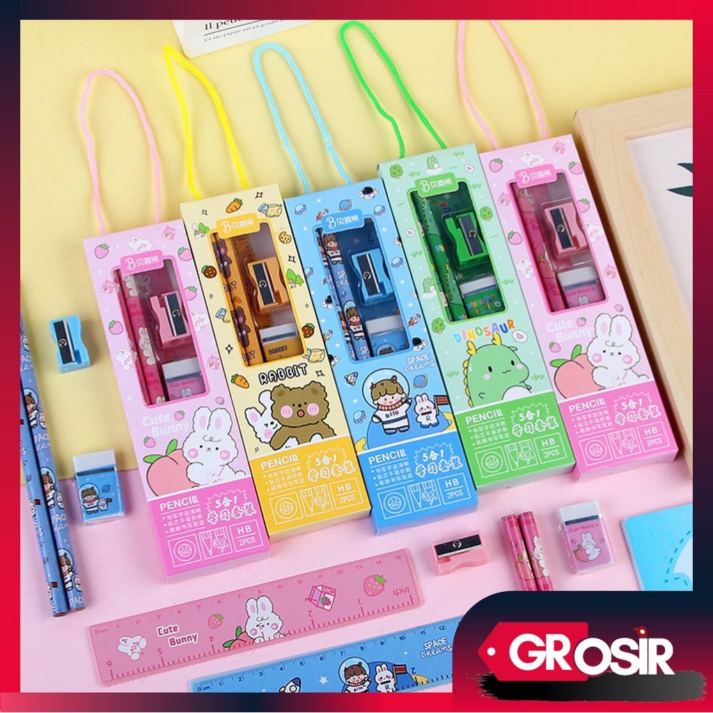 

Grosir - S5989 Set Alat Tulis 5 in 1 / Set Alat Tulis Kartun / Set Alat Tulis 5 in 1 Lucu / Set Alat Tulis Anak Motif Kartun