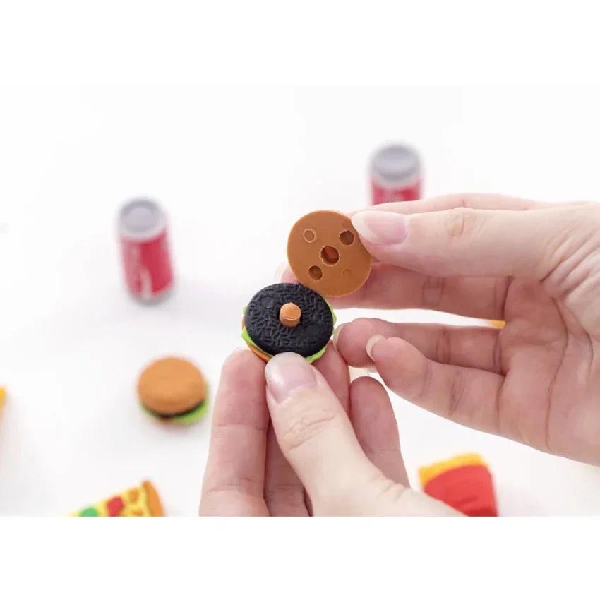 

5pcs/lot Cute Stationery School Girl Student Prize Supplies Party Favor Gift Burger Cola Fast Food Eraser