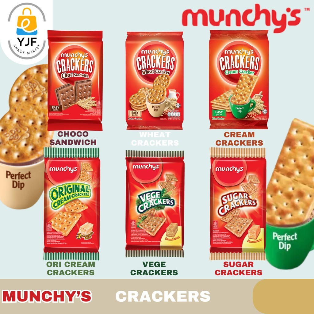 

Munchy's Crackers / Biscuit / Biskuit / Kraker Rasa Cream / Sugar / Choco Sandwich / Cream Ori Kemasan 300g