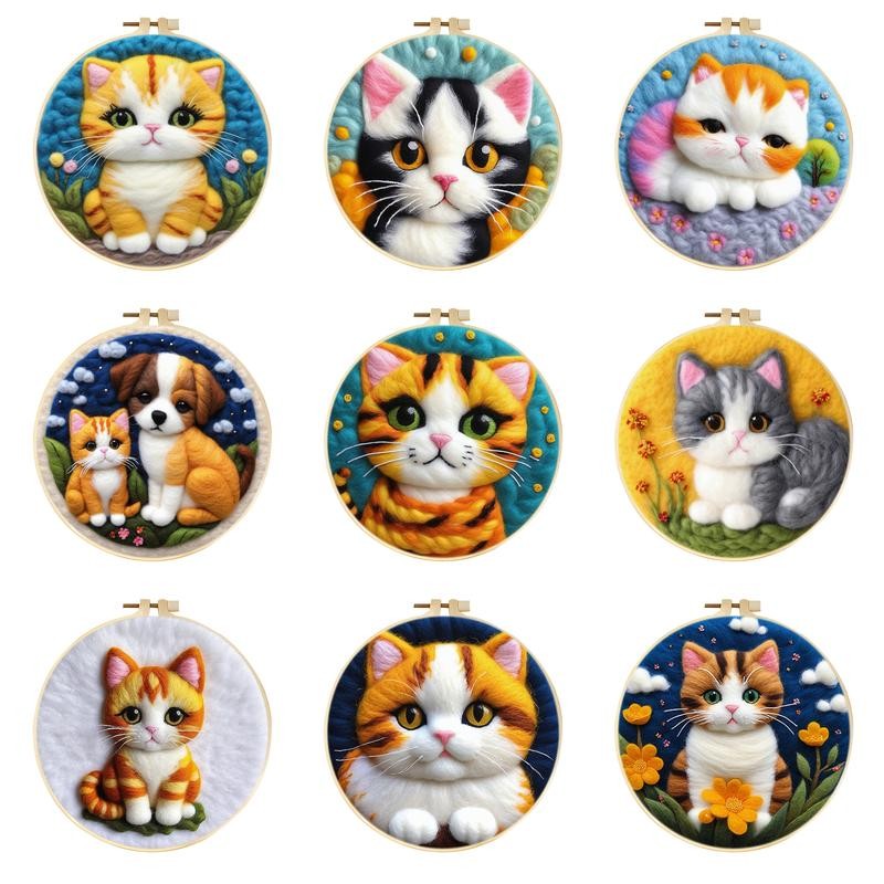

CHENISTORY Felt Painting Kit For Beginners Cute Cat Animal Wool Felt Painting Set With Wool Needle Felting Kit Home Decor 20x20