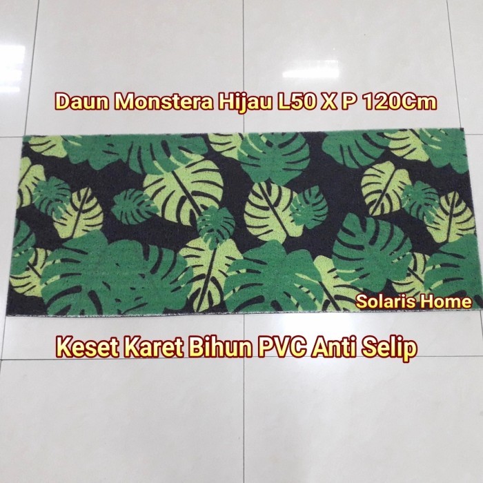 Keset Kaki Panjang PVC Karet Bihun Anti Selip Daun Monstera Hijau