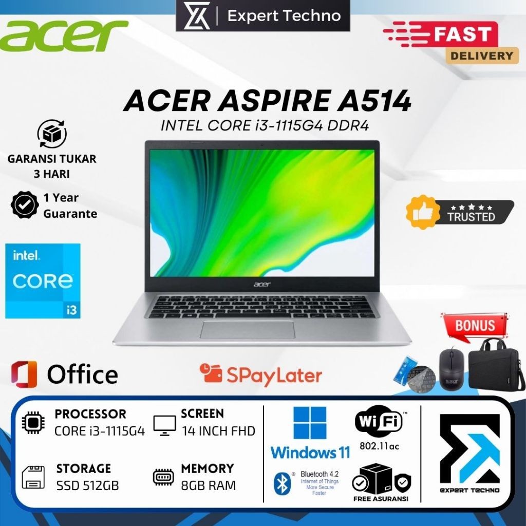 Acer Aspire A514-54 Intel Core i3-1115G4 12GB RAM 512GB SSD 14"Inch Full HD - 8GB 256GB