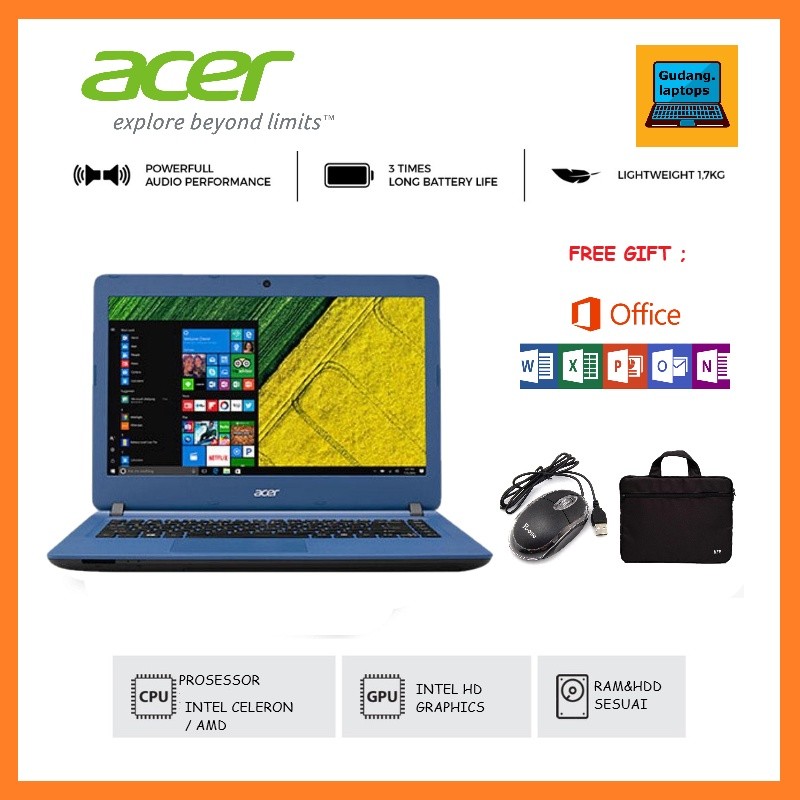 Laptop Acer Celeron/Amd RAM 8GB SSD 240GB Windows 10/Free Mouse & Tas