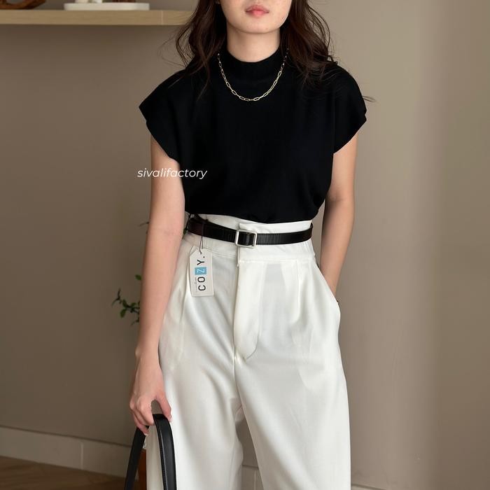 SIVALI Eunji Knit Top - Baju Wanita Vest Turtleneck Rajut Tanpa Lengan | Inner Hijab - Atasan Wanita