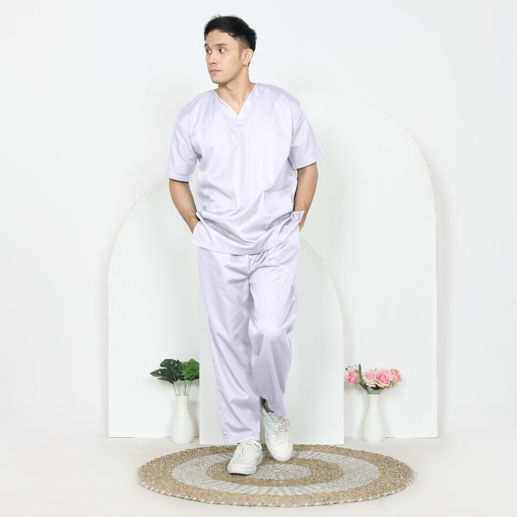new Baju OK Lengan Pendek Warna Putih Scrub Medis Untuk Jaga Dokter Perawat dan Bidan Bahan American