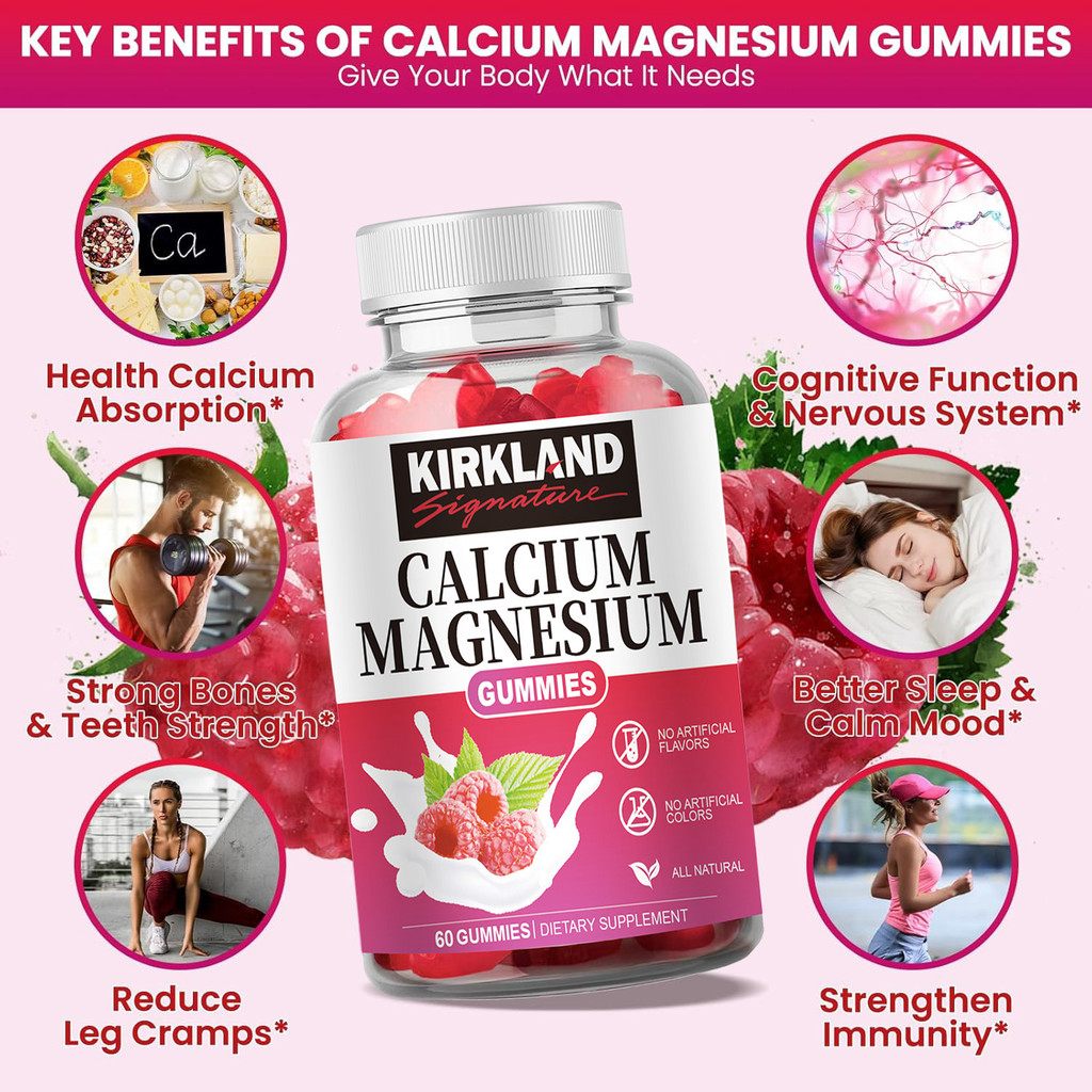 RB22 KIRKLAND Calcium Magnesium Zinc Gummies with Vitamin D3 K2, B6, B12 for Bone Strength, Muscle
