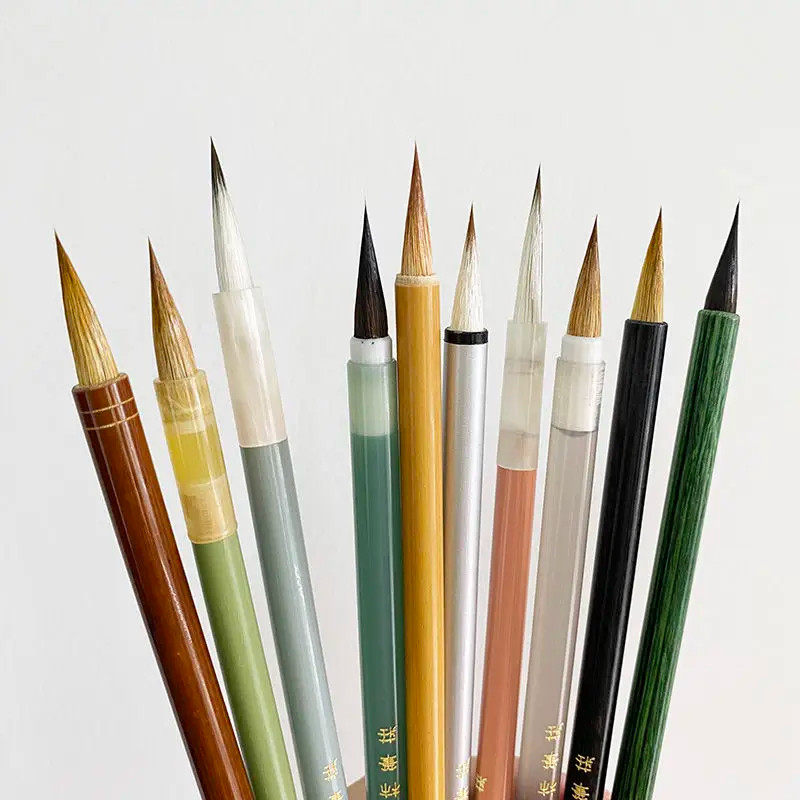 

10Pc Chinese Painting Water Ink Calligraphy Watercolor Brush Thin Gold Copy Gongbi Fine Brush Sumi-e Tool