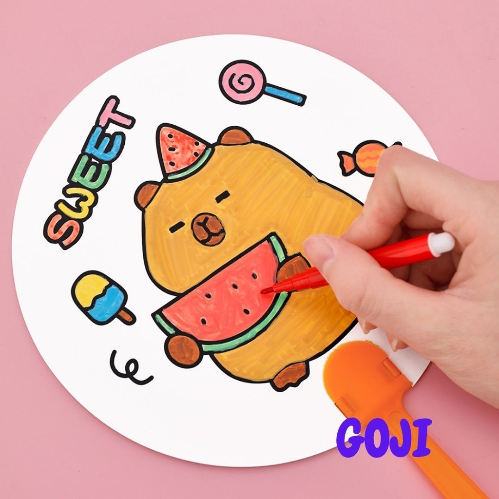 GOJI DIY Kipas Tangan Mewarnai Capybara Lucu Free 6pcs Spidol Warna Aesthetic Full Color Art Carton
