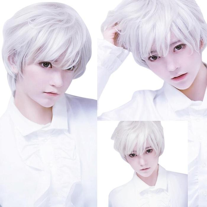 Wig / Rambut Palsu Pendek Warna Putih untuk Pria