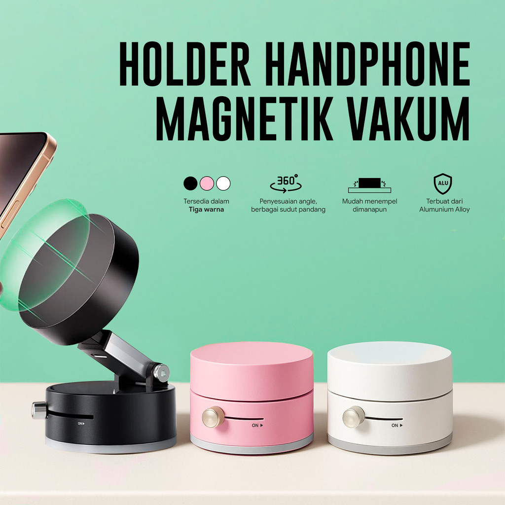 Holder HP Mobil Magnetik Vacuum 360° – Dudukan HP Bisa Diputar, Dilipat & Multifungsi