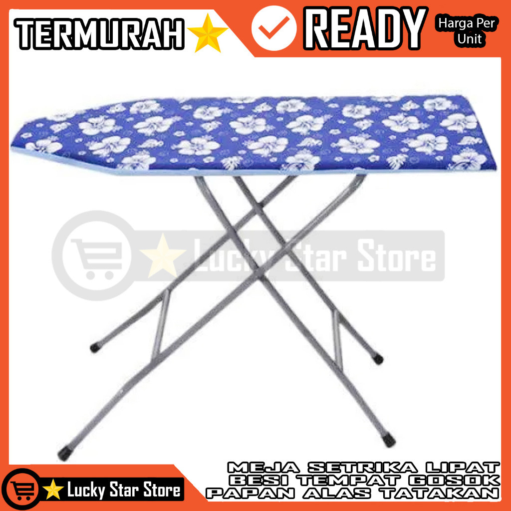 Meja Setrika Berdiri Standing Gosokan Baju Seterika Papan Gosok Lipat Panjang Pipa Besi Chrome Putih