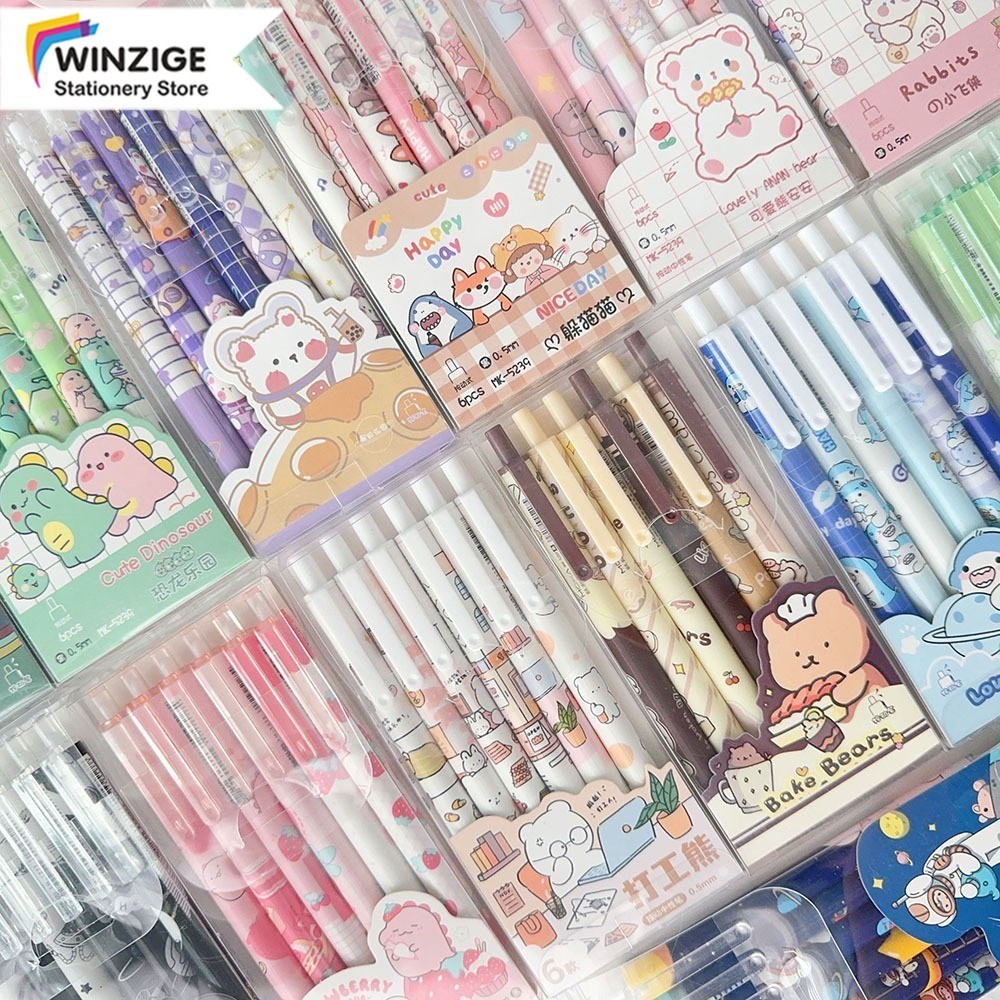 

Pulpen Gel Lucu Set 6in1 / Pulpen 0.5mm Tinta Hitam / Pulpen Gel Hitam Set 1 Pack Mekanik Pulpen Alat Tulis Stationery