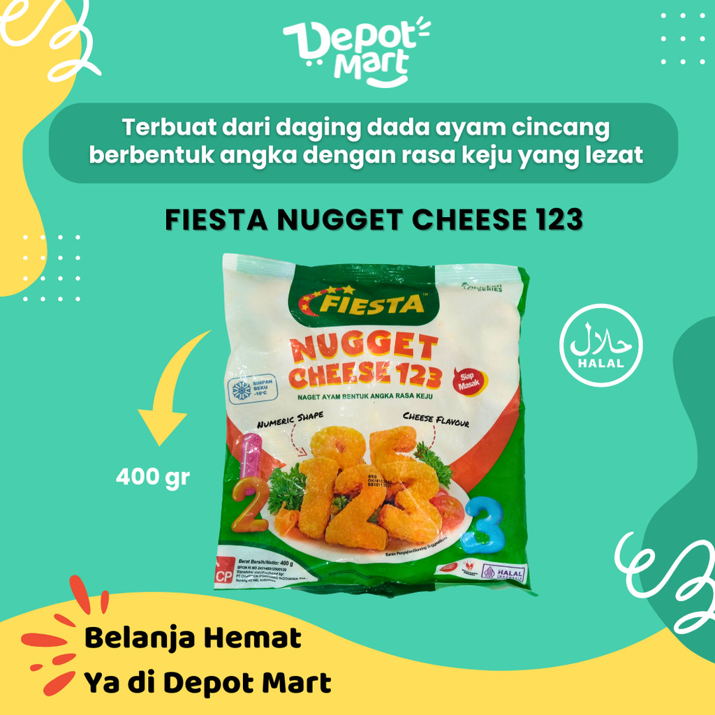 Fiesta Cheese 123 Nugget Ayam Bentuk Angka Rasa Keju 400 gr/ Fiesta  Nugget Cheese 400 gr Depot Mart