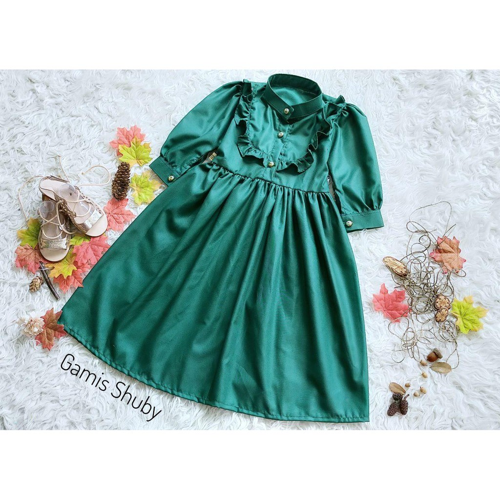 Gamis Shuby Warna Hijau Botol| Azzafran for Mommy | Gamis Anak & Dewasa | Gamis Couple | Gamis Katun