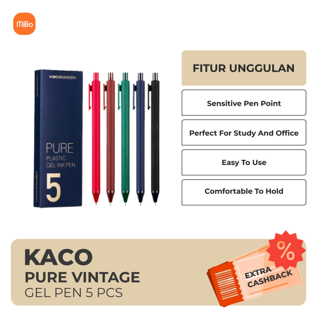 

KACO PURE Vintage Gel Pen Pena Pulpen 0.5mm 5 PCS K1015