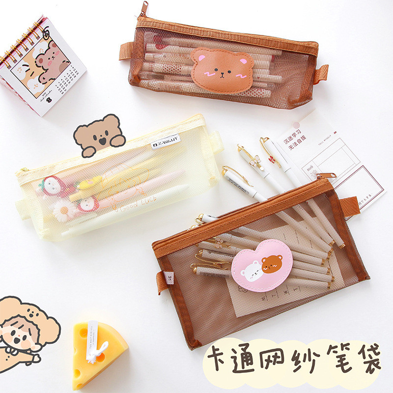 

Tempat pensil jaring lucu dengan bentuk kreatif, tempat pensil transparan anak siswa sekolah