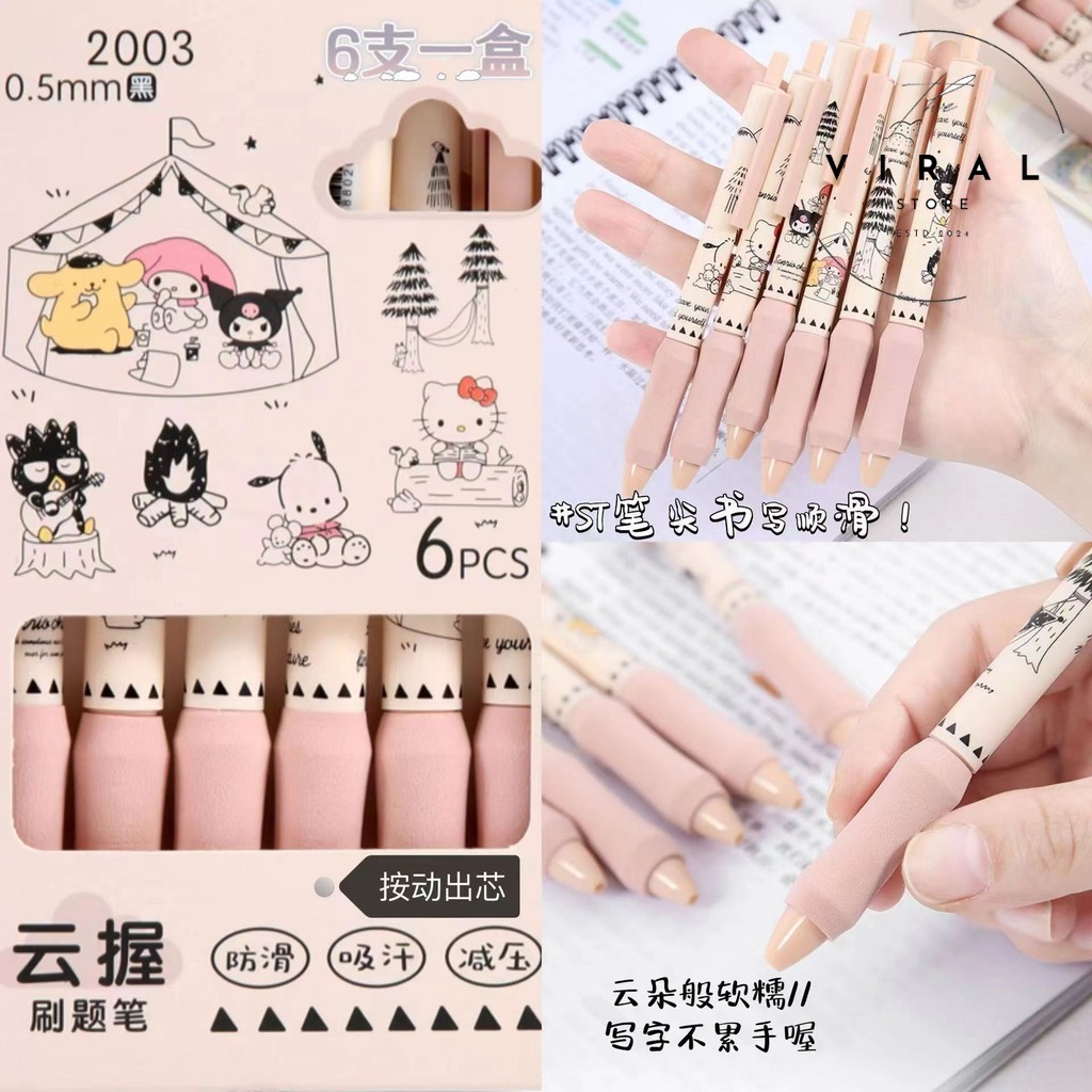 

THE VIRAL STORE PULPEN BOLPEN PENA CETEK PLUFFY SANRIO 1 SET ISI 6 PCS EMPUK LUCU IMUT PREMIUM FREE BOX