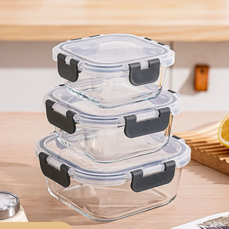 Kotak Bekal Lunch Box Kaca Tebal / Kotak Tempat Bekal Kaca / Kotak Tempat Makan / Kontainer Kaca